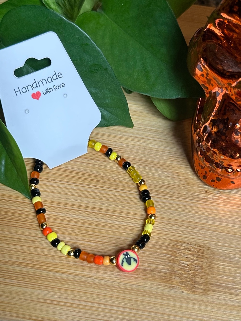 🦇✨ Bat Stretchy Beaded‎ Bracelet | Handmade | Clay Bat Charm 🦇